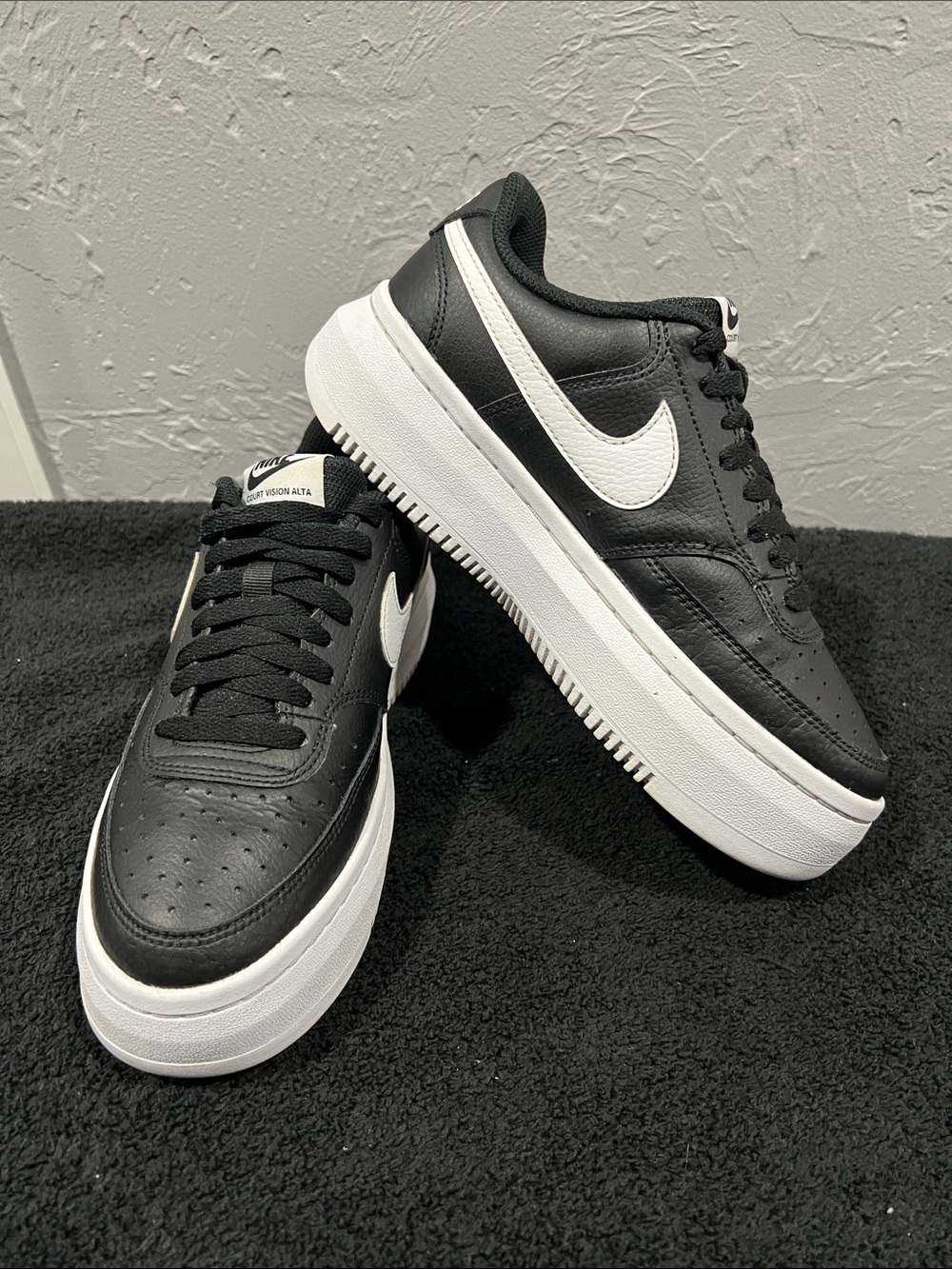 🔥🔥 NIKE Court Vision Alta LTR Leather Platform Sneakers Black White Women Sz 8 - Picture 6 of 12